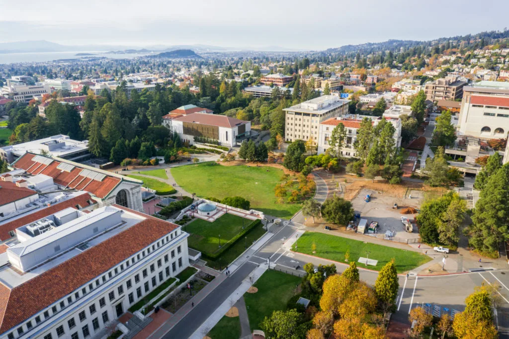 UC Berkeley campus and downtown Berkeley, CA from above