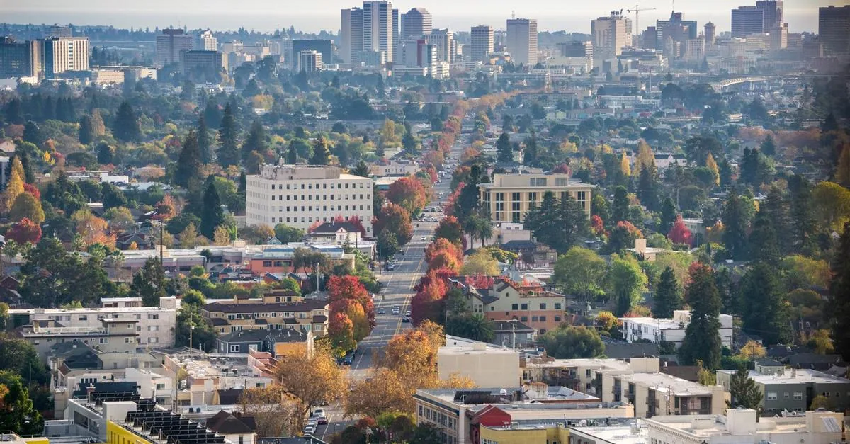 UC Berkeley campus and downtown Berkeley, CA from above